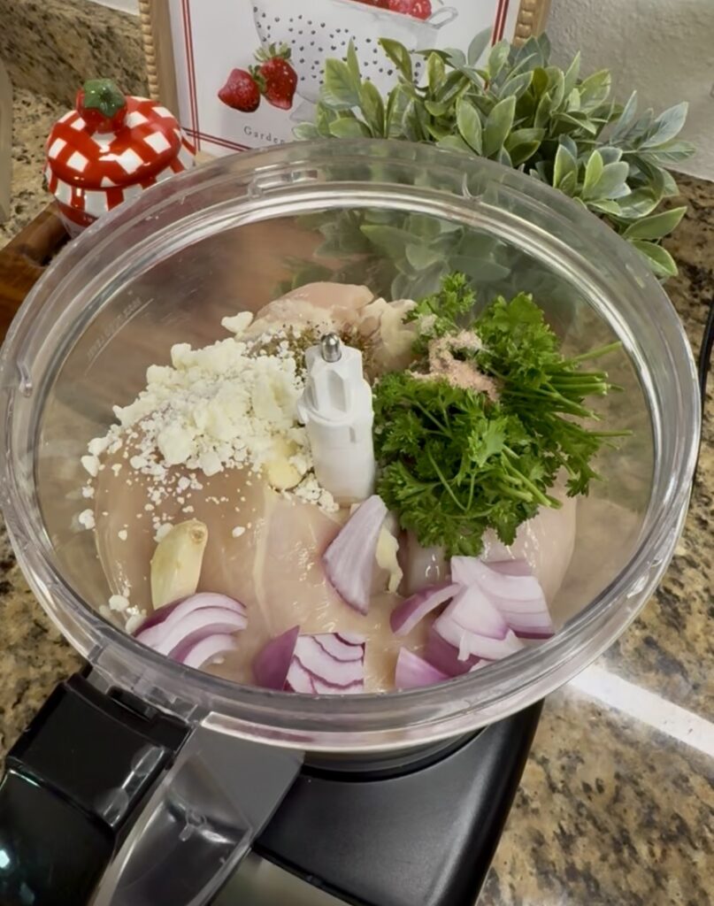 chicken breast in food processor for meatballs